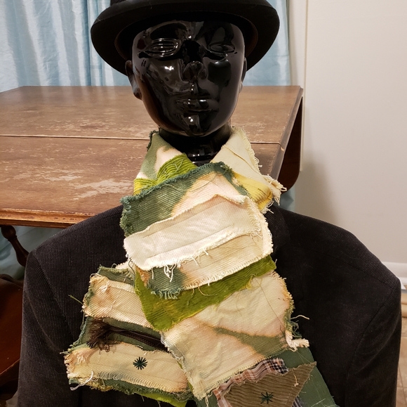 Happy Skunk Frantic Handmade Patchwork Scarf Visible Mending Style Corduroy Back - Picture 6 of 16